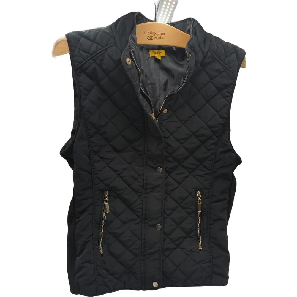 Daisy M Black Quilted Vest Gold Hardware